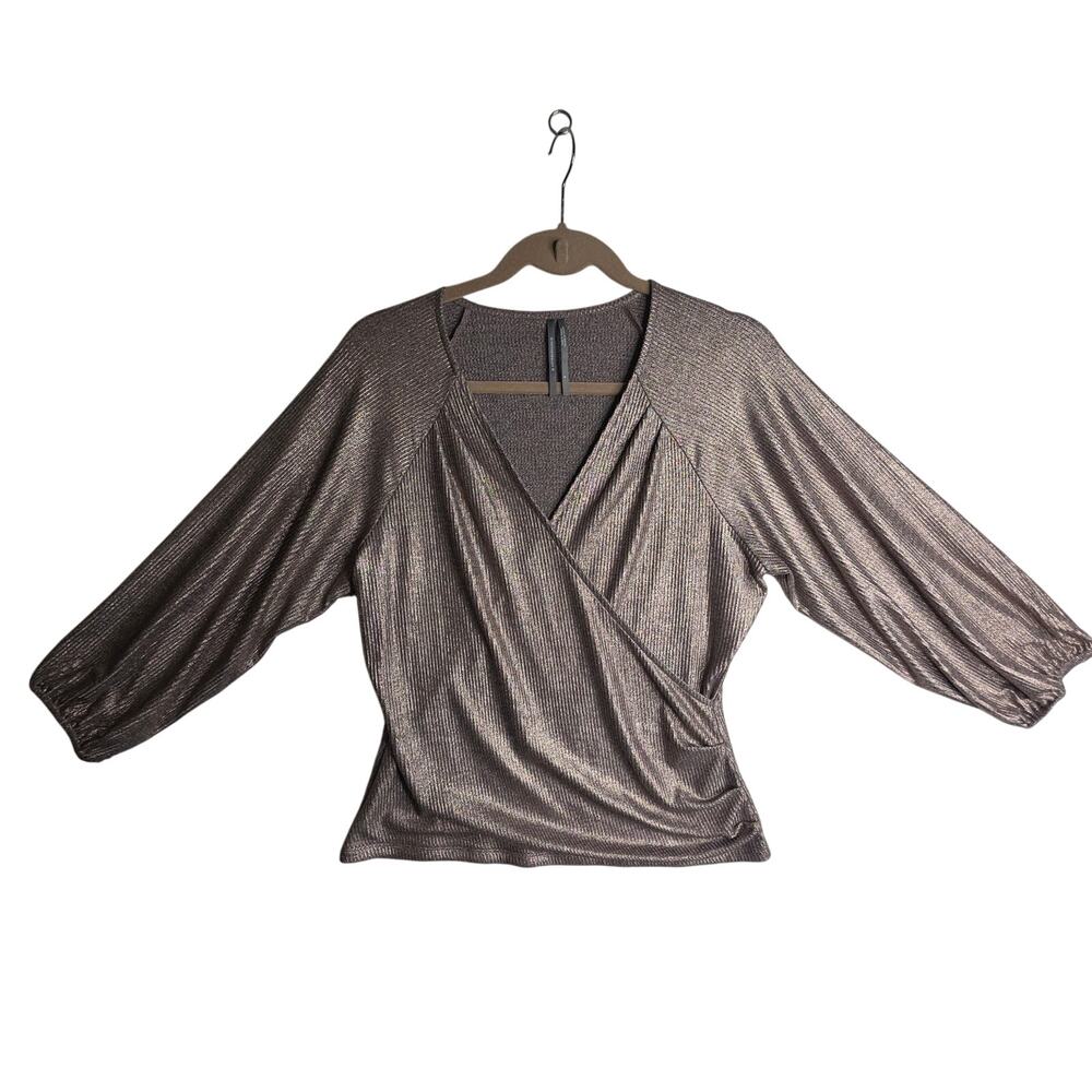 Anthropologie Luanne szSm Rose Gold‎ Shimmer WrapStyle Blouse top Sexy Holidays